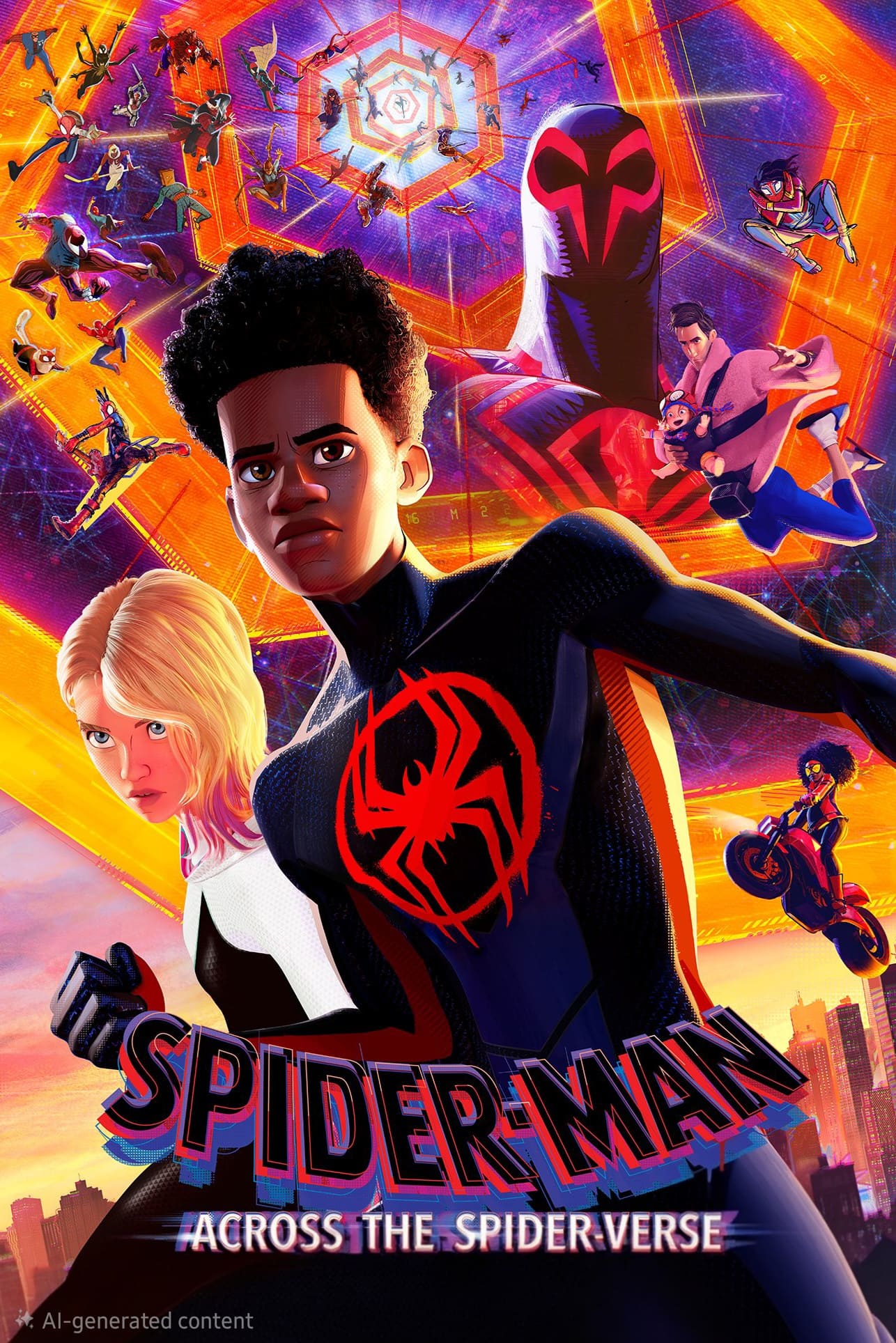 Animated poster for Spider-Man: Across the Spider-Verse, featuring multiple Spider-People like Miles Morales and Gwen Stacy with a vibrant, multiverse-themed background—perfect for fans streaming on Bulgaria IPTV. The movie title appears boldly at the bottom.